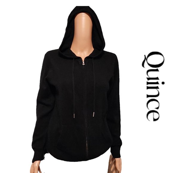Quince Tops - Quince Mongolian Cashmere Full-Zip Hoodie NWOT Black Med